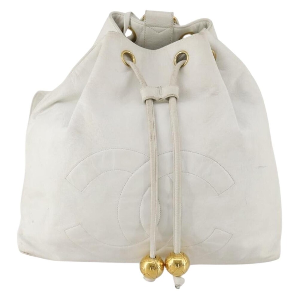 Chanel Leather Backpack White Gold